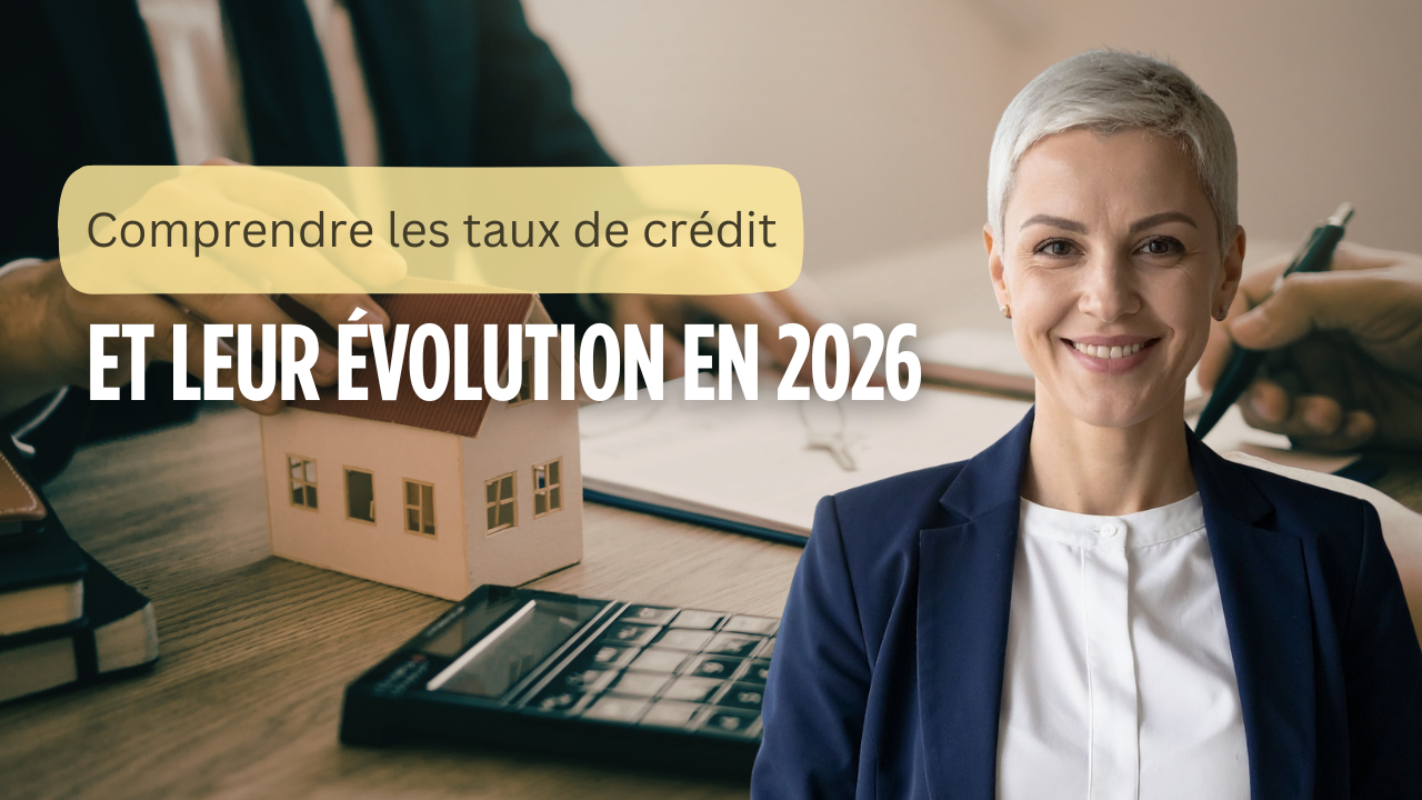 Illustration expliquant l’évolution des taux de crédit en France en 2026 avec contexte économique (BCE, inflation, taux d’usure, capacité d’emprunt).