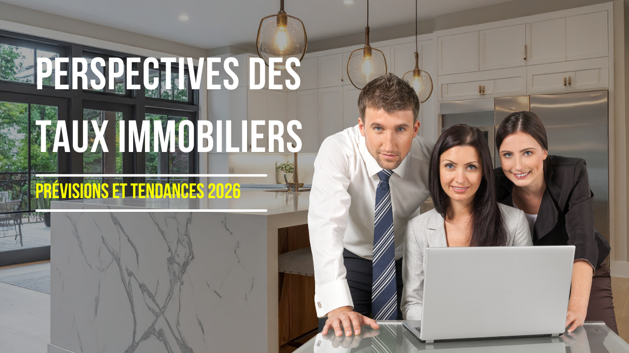 Illustration des tendances des taux immobiliers en France en 2026 avec une stabilisation du marché et des écarts selon les profils emprunteurs.