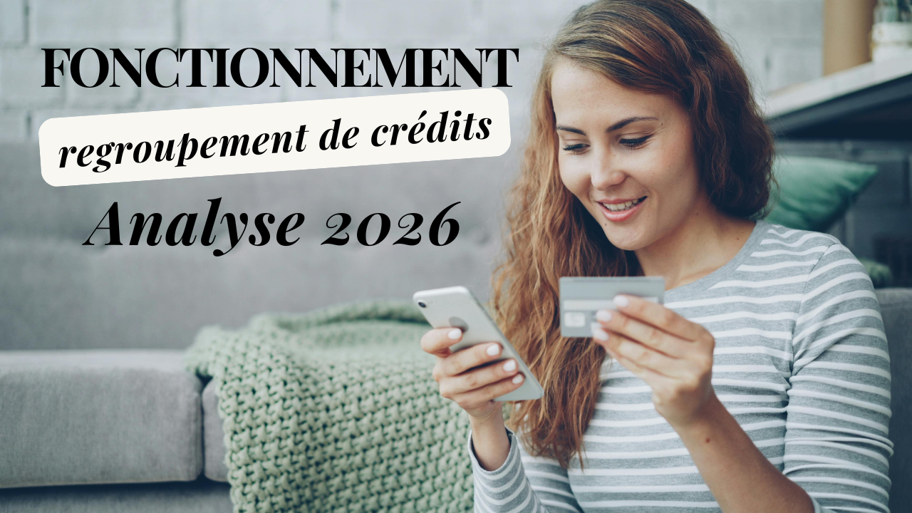 Illustration du fonctionnement du regroupement de crédit en France en 2026, avec mise en avant du taux d’endettement, du taux d’usure et de la restructuration des dettes.