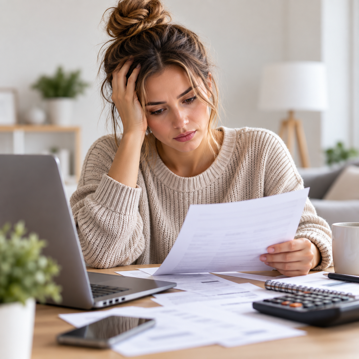 Illustration d’une personne analysant son budget face à un crédit difficile à obtenir. Découvrez les causes possibles d’un refus et les solutions à envisager pour améliorer son dossier.