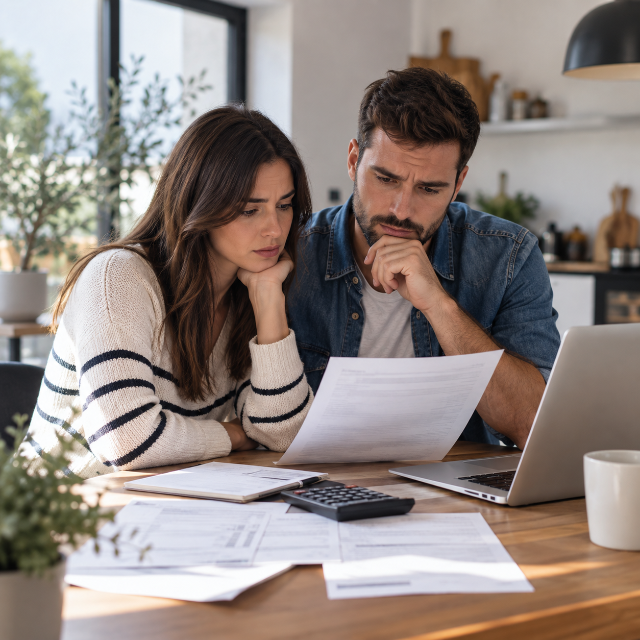 Couple cherchant une solution de rachat de crédit urgent
