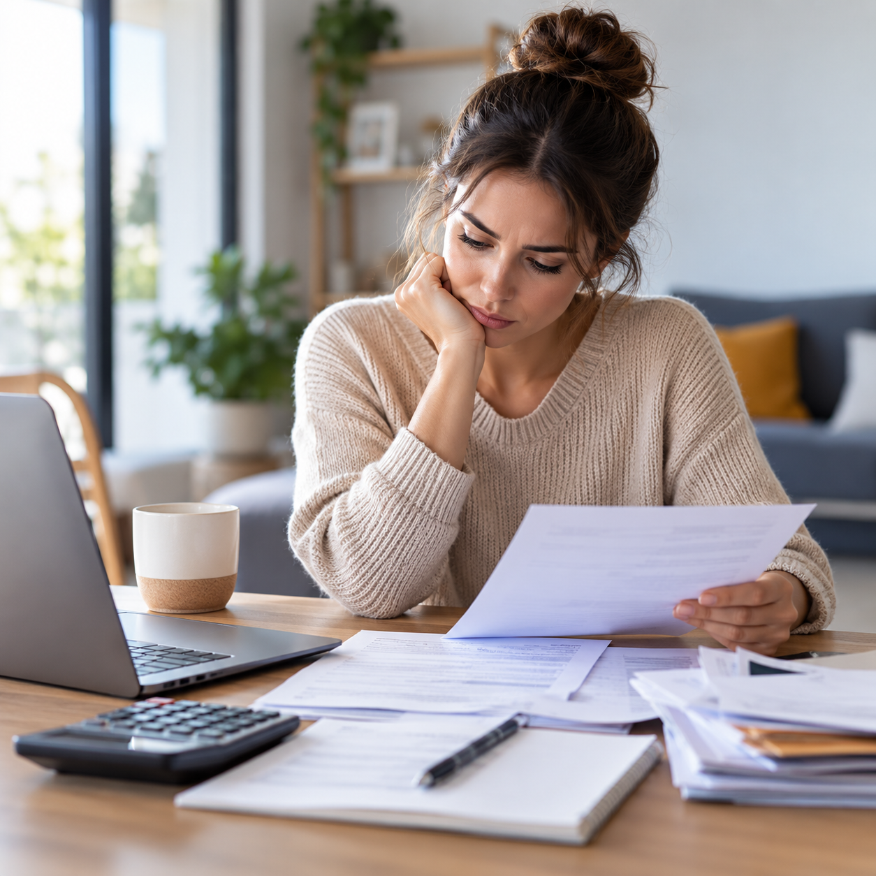 Femme au chômage étudiant ses crédits et son budget