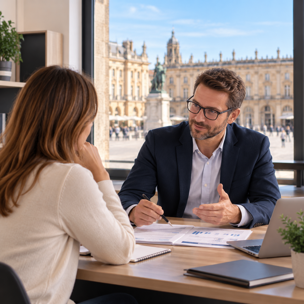 Cliente échangeant avec un courtier en rachat de crédit à Nancy