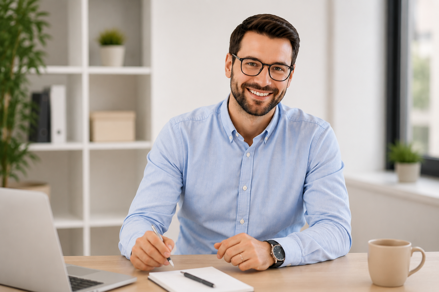 Conseiller en rachat de crédits accompagnant un client dans l'étude de son projet