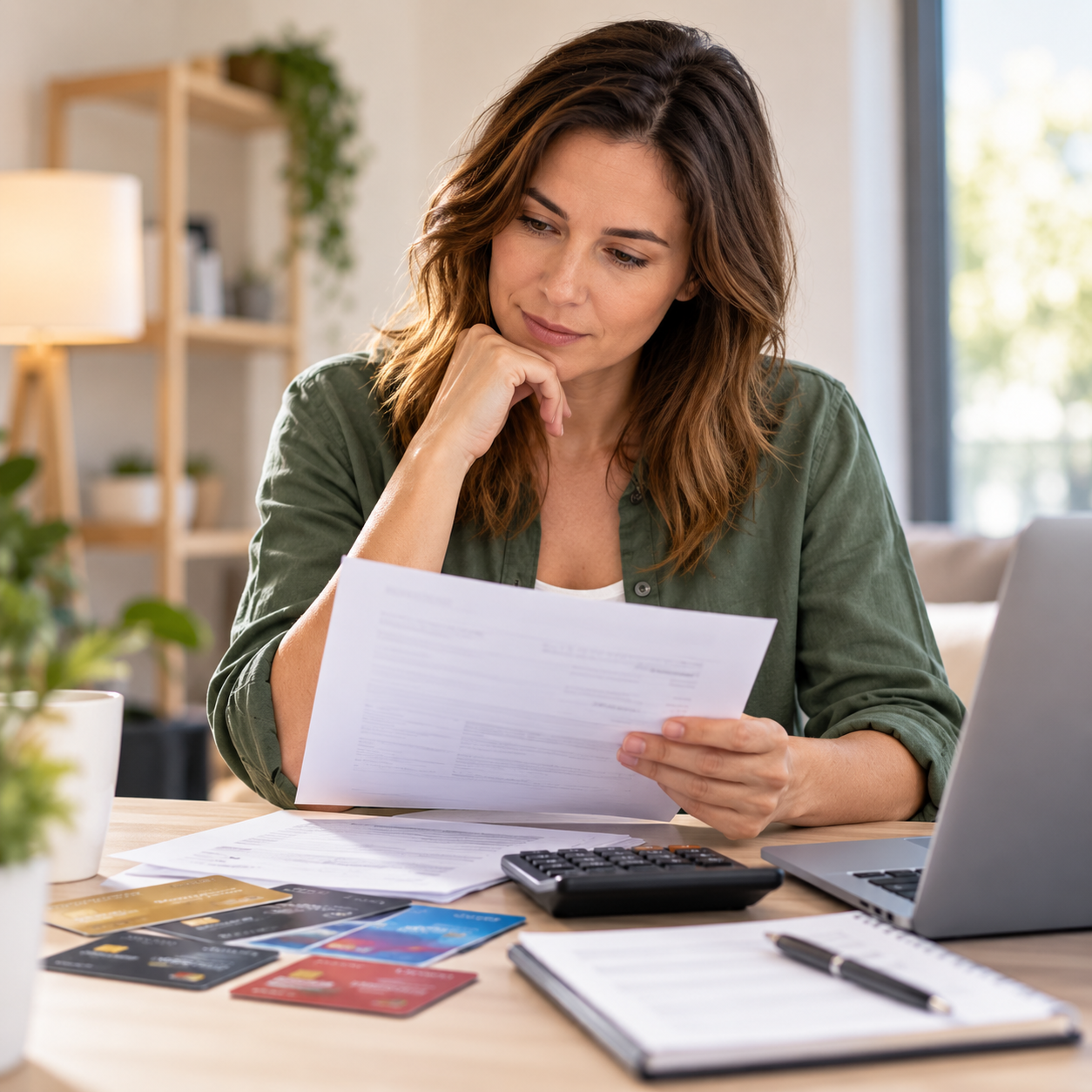 Femme étudiant ses crédits renouvelables et son budget