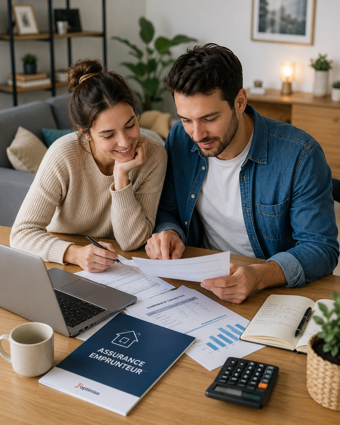 Couple analysant son contrat d’assurance emprunteur et ses garanties
