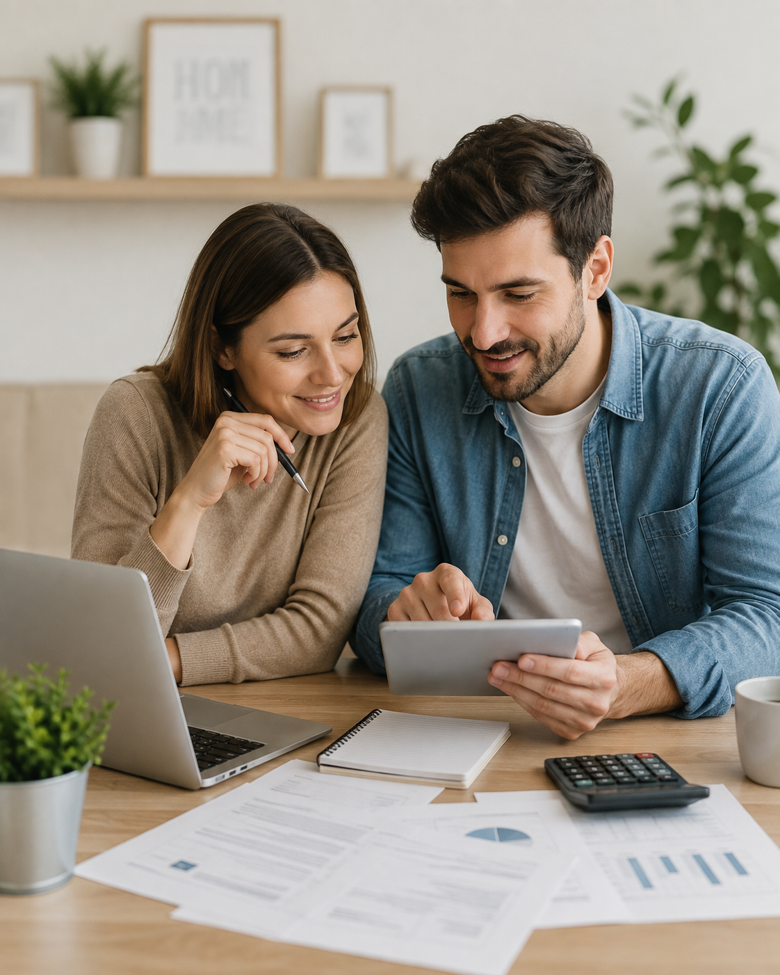 Couple préparant le budget de son mariage et son projet de financement