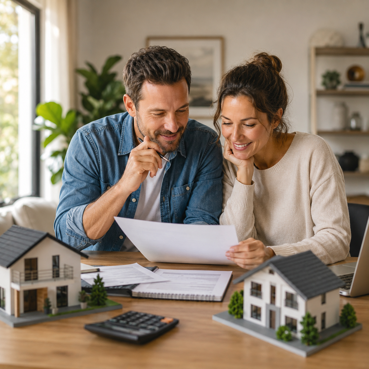 Couple préparant l’achat d’un second bien immobilier avec un crédit en cours