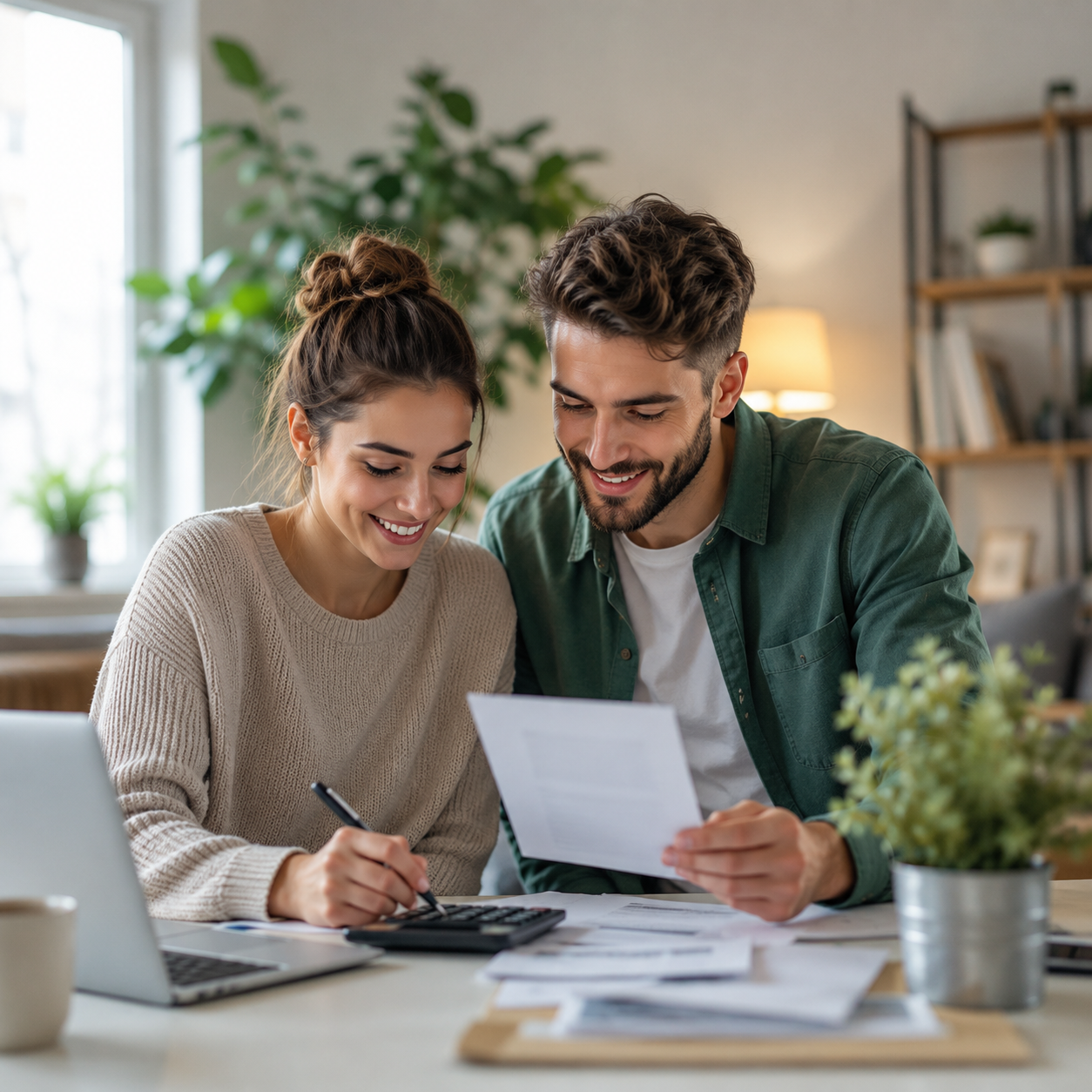 Couple étudiant ses revenus pour un rachat de crédits