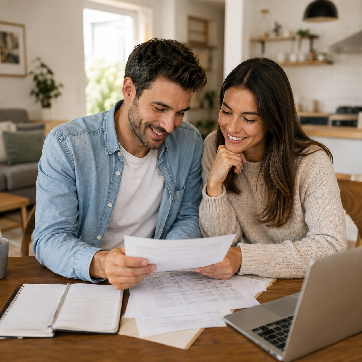 Couple étudiant ses crédits à la consommation et ses mensualités