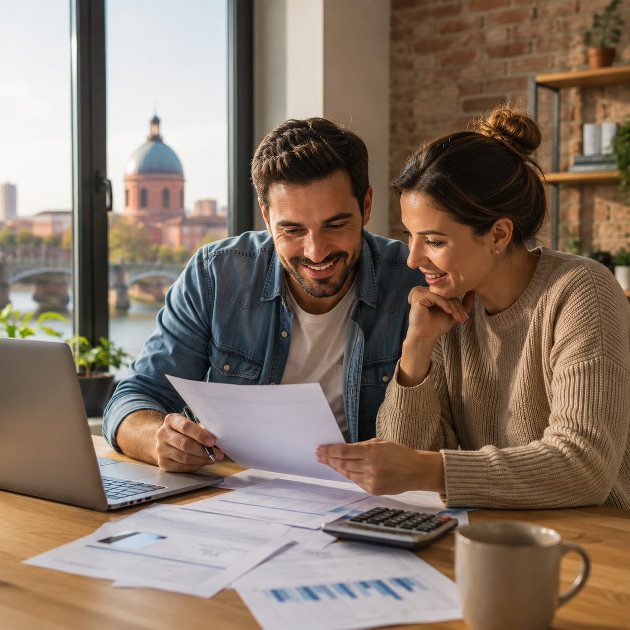 Couple étudiant ses crédits et son budget à Toulouse