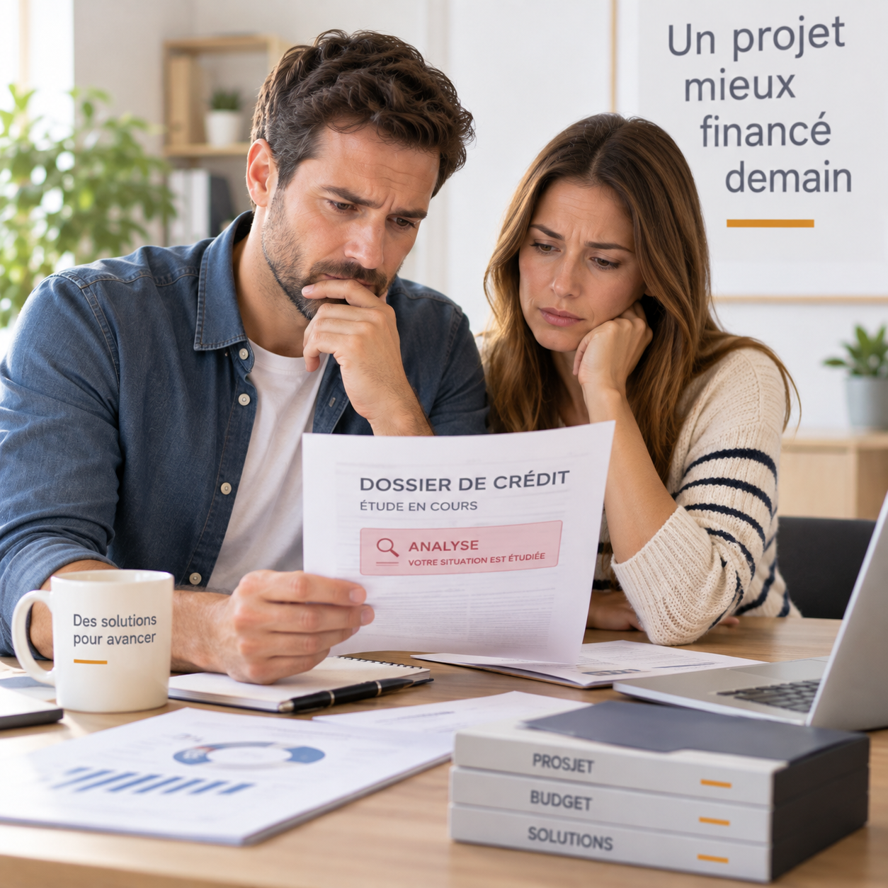 Couple analysant son dossier de crédit