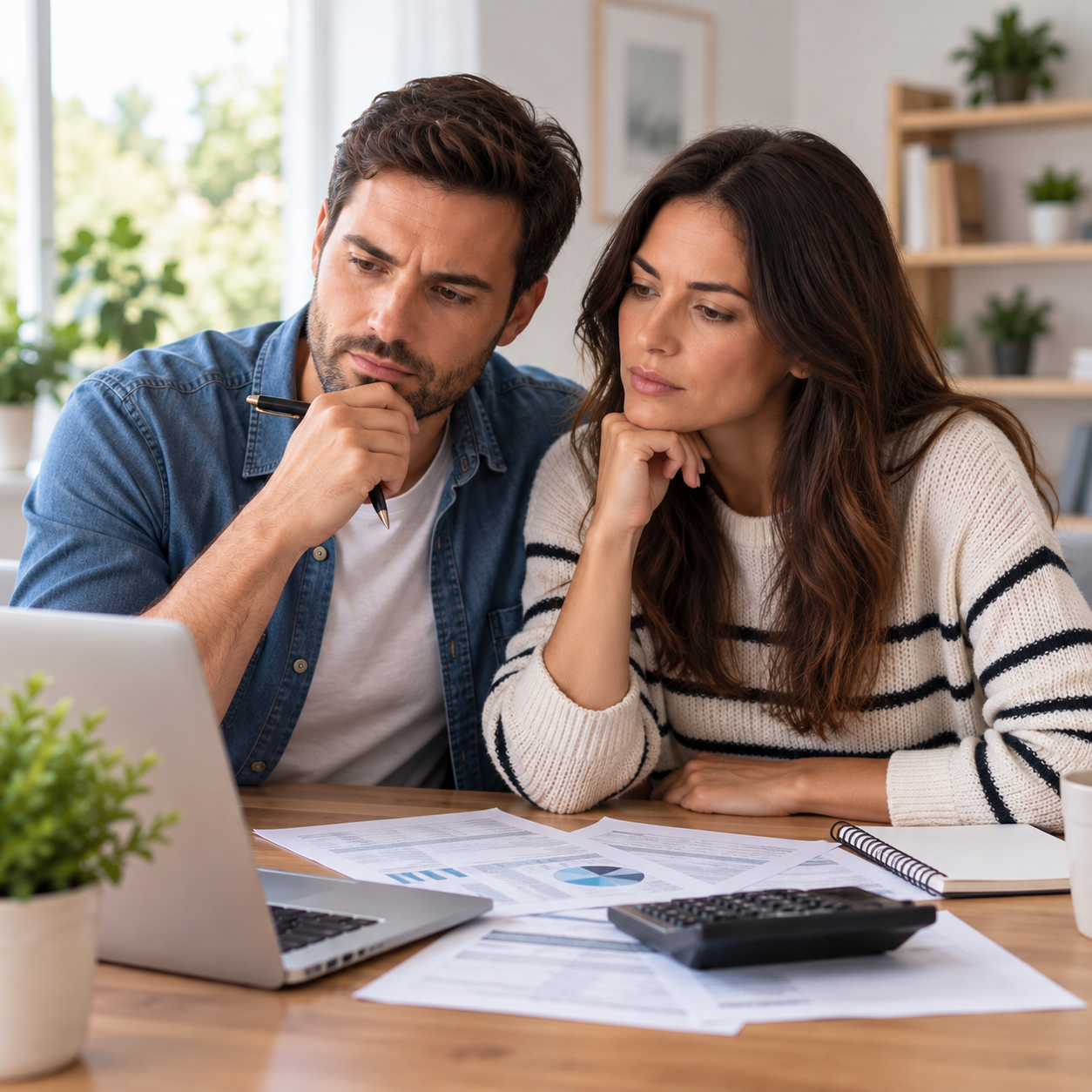 Couple analysant son taux d'endettement et son budget